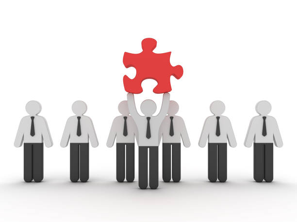 istock Pictogram Business People with Jigsaw Piece - 3D Rendering 1217136752