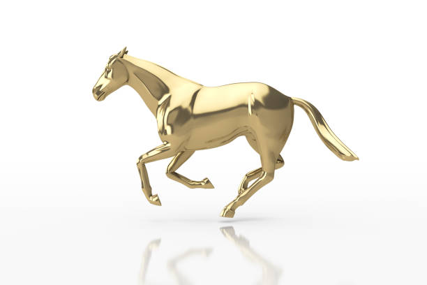 istock 3D Illustration. Glossy Gold Strong horse in Elegant running Pose, Isolated with Clipping Path, Clipping Mask. 1217136964