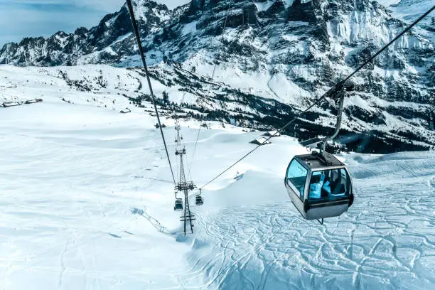 Aerial Tramway Ski Lift On Grindelwald First Ski Center