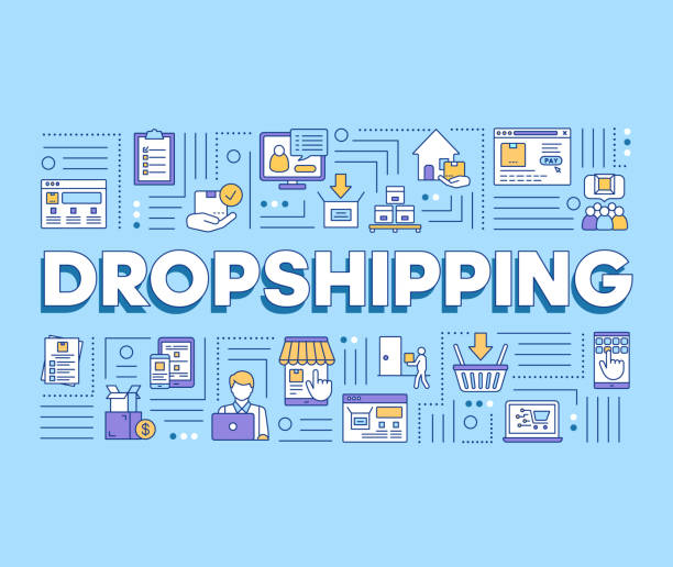 istock Dropshipping word concepts banner. E commerce, online business. Products delivery service. Presentation, website. Isolated lettering typography idea with linear icons. Vector outline illustration 1217142046