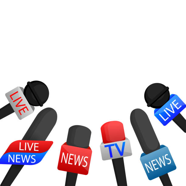 istock A vector illustration of colorful microphones on the podium with empty space for your announcements. 1217142361