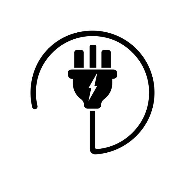 Power plug or uk electric plug, electricity symbol icon in black. Forbidden symbol simple on isolated white background. EPS 10 vector. Power plug or uk electric plug, electricity symbol icon in black. Forbidden symbol simple on isolated white background. EPS 10 vector. wired stock illustrations