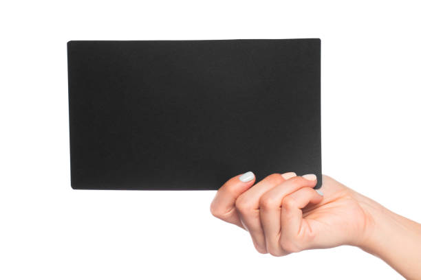 istock female hand isolated on white background holding card  with text place 1217145971