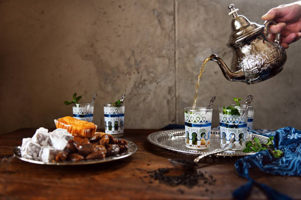 Like Tea Moroccan mint tea with dates, Turkish Delish an Madelaine moroccan culture photos stock pictures, royalty-free photos & images
