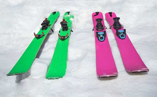 Color mountain skis with climbing skins