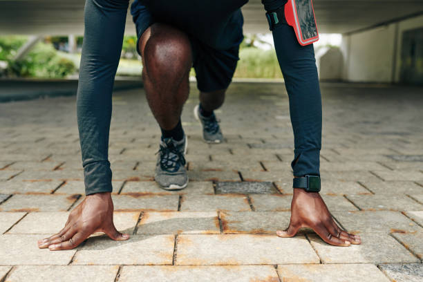 istock Male athlete in starting position 1217150406