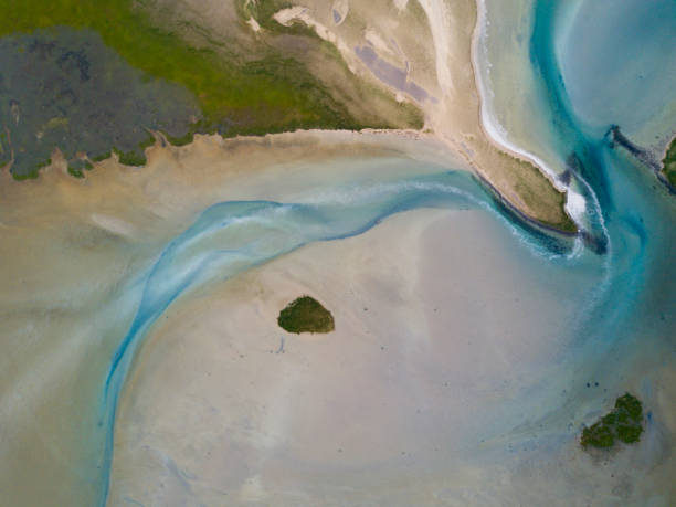 istock aerial view on white sand and clear water river in Iceland 1217158632