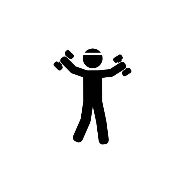 Person working out, jumping jacks with dumbbells exercise vector icon Simple vector illustration design of Person working out, jumping jacks with dumbbells exercise vector icon jumping jacks stock illustrations