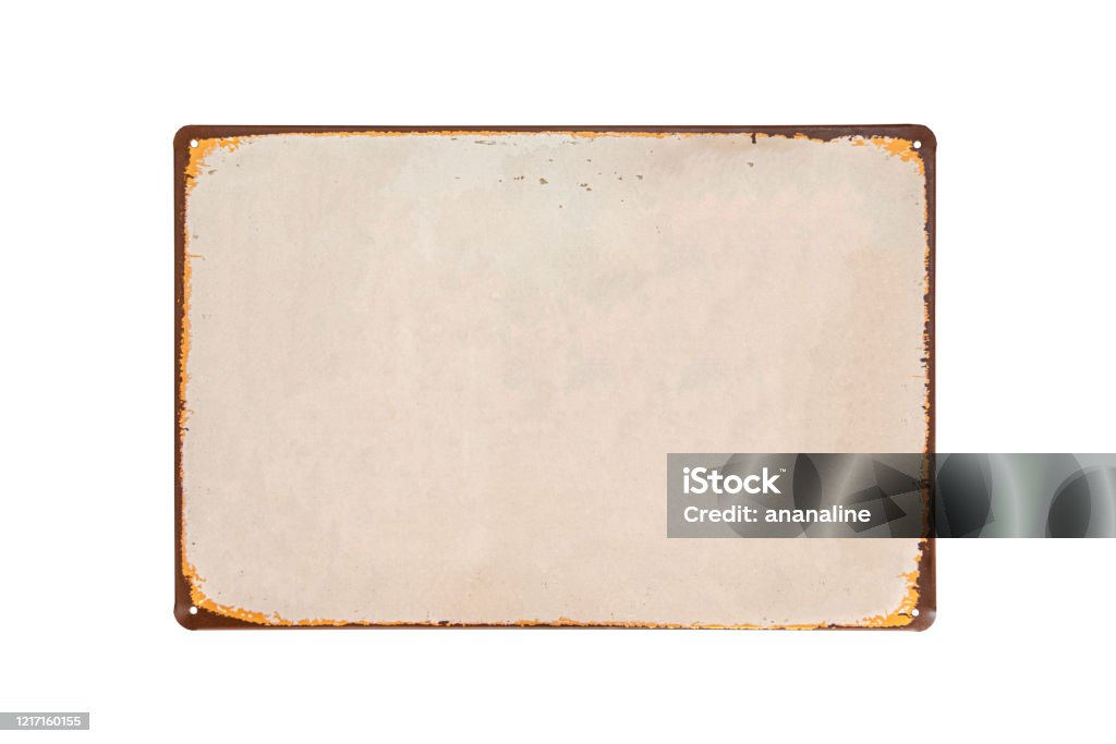 Vintage Blech Banner mit weißem Hintergrund und verrosteten Rand isolieren auf weißem Hintergrund - Lizenzfrei Schild Stock-Foto