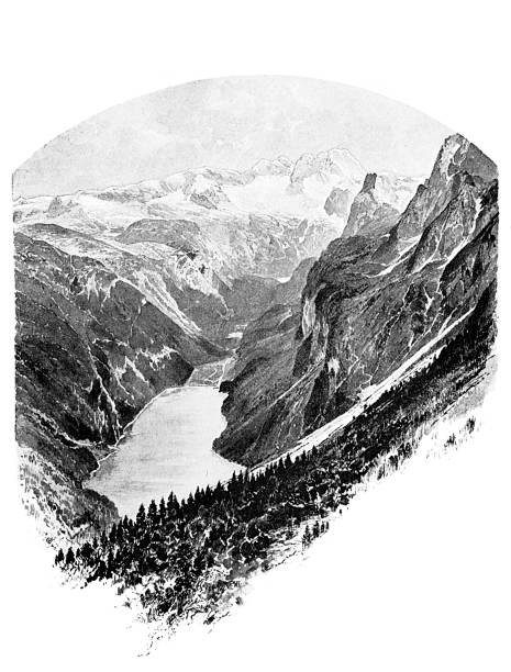 ilustrações, clipart, desenhos animados e ícones de hoher dachstein, geleira hallstätter e lagos gosau - glacier mountain ice european alps