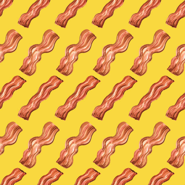 Watercolor Seamless Pattern Bacon Breakfast seamless pattern. Hand painted in watercolor bacon illustrations stock illustrations