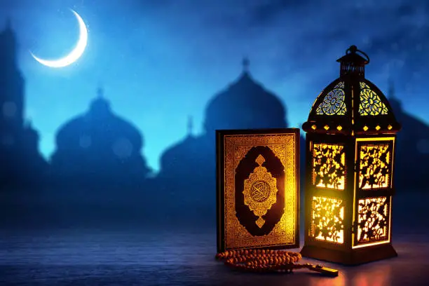 Photo of Arabic lantern, Ramadan kareem background