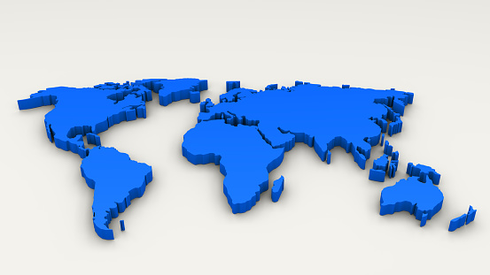 3D map of World isolated on a blank and gray background, with a dropshadow. Vector Illustration (EPS10, well layered and grouped). Easy to edit, manipulate, resize or colorize.