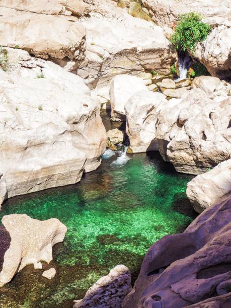 природный бассейн в вади бани халид, оман - wadi bani khalid стоковые фото и изображения