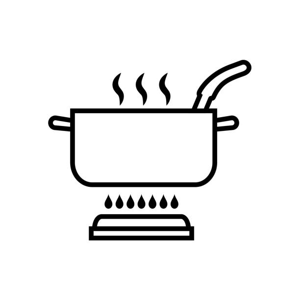 illustrations, cliparts, dessins animés et icônes de icône de ligne de casserole de cuisson, logo isolé sur fond blanc - pan saucepan kitchen utensil isolated