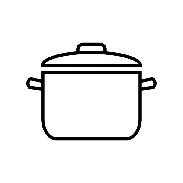 illustrations, cliparts, dessins animés et icônes de icône de ligne de casserole de cuisson, logo isolé sur fond blanc - pan saucepan kitchen utensil isolated