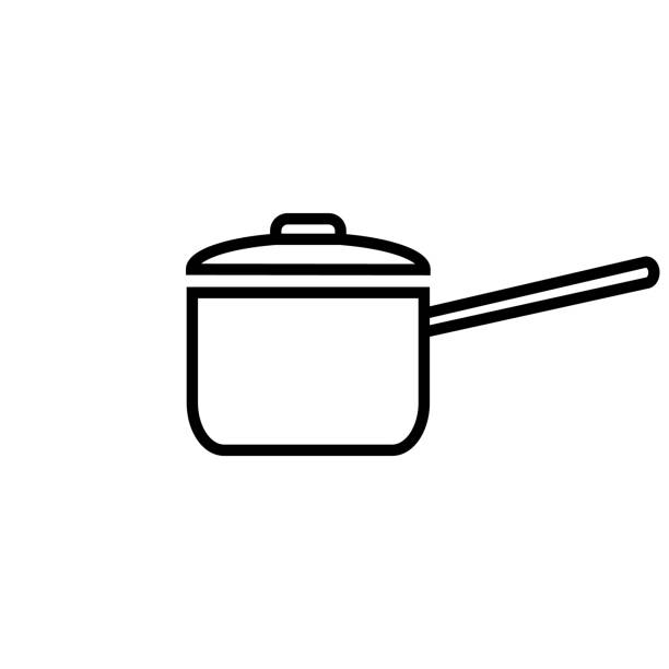 illustrations, cliparts, dessins animés et icônes de icône de ligne de casserole de cuisson, logo isolé sur fond blanc - pan saucepan kitchen utensil isolated