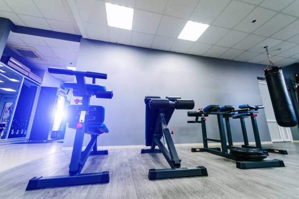 istock Modern equipment for doing sport exercises in the light gym. 1217165695