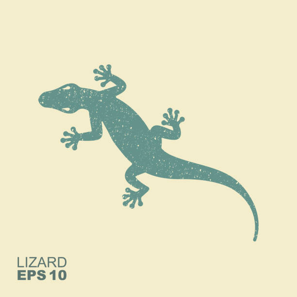 Lizard. Flat monochrome icon with a shabby effect. Vector silhouette illustration