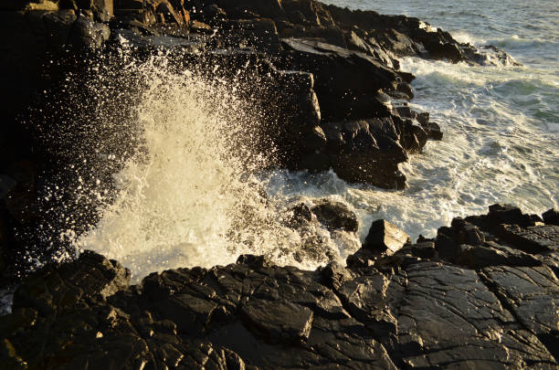 istock Waves splashing on the rocks on sunset 1217167715