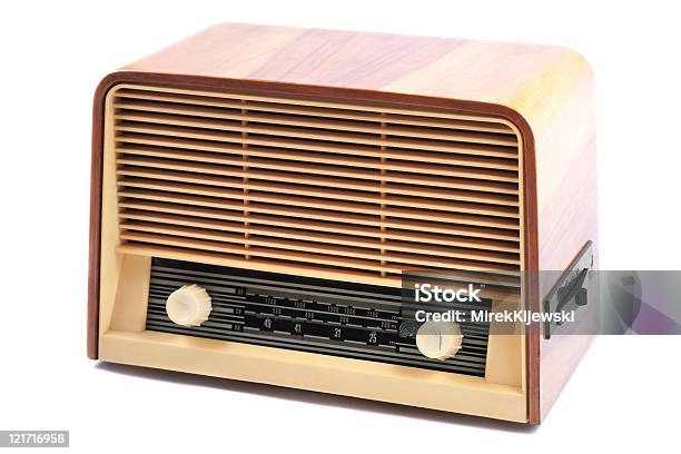 Old Radio On A White Background Stock Photo - Download Image Now - Audio Equipment, Broadcasting, Brown
