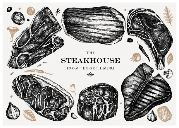 숲 디자인 7 추상 [변환] - steak meat t bone steak raw stock illustrations