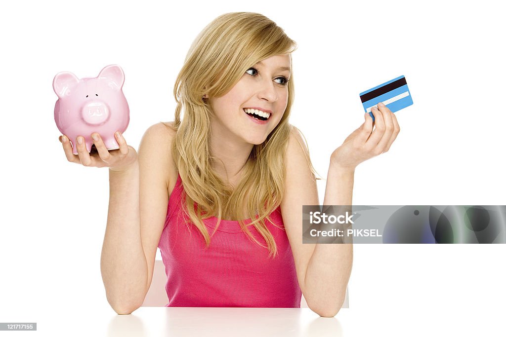 Świnka skarbonka lub karty kredytowej - Zbiór zdjęć royalty-free (Nastolatek)