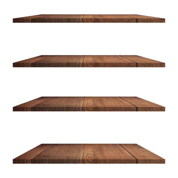 istock 4 Wood shelves table isolated on white background and display montage for product. 1217173208