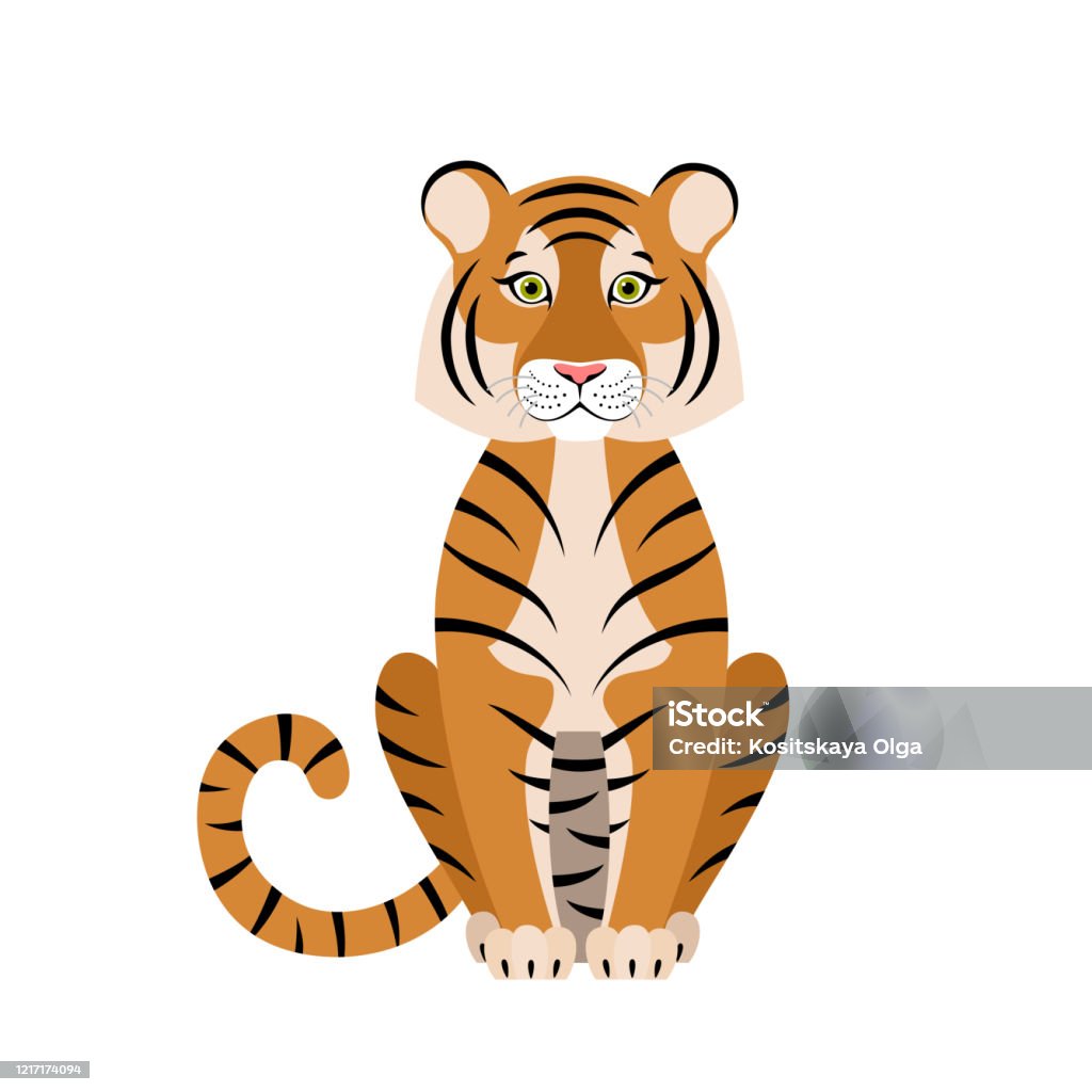 Isolated Cartoon Sitting Orange Tiger On White Background Colorful Friendly Tiger  Animal Funny Personage Flat Design Stock Illustration - Download Image Now  - iStock