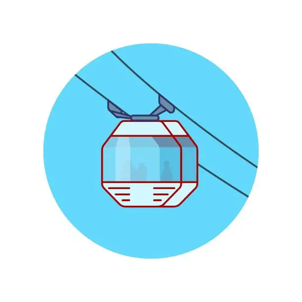 Vector illustration of Cableway car icon isolated от white background.  Aerial lift. Ski resort sign.  Flat style vector illustration.