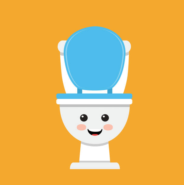 Toilet bowl cute face Cute toilet bowl smiling on orange background flushing toilet stock illustrations