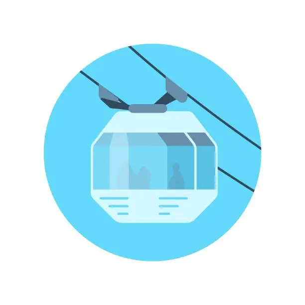 Vector illustration of Cableway car icon isolated от white background.  Aerial lift. Ski resort sign.  Flat style vector illustration.