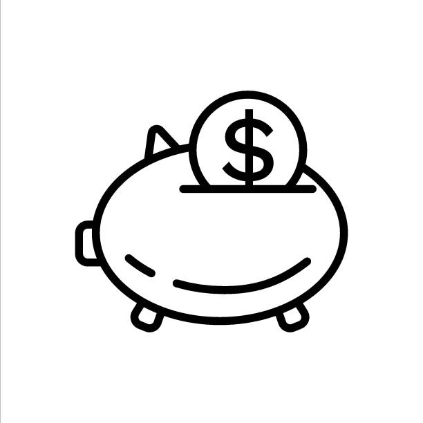 ilustraciones, imágenes clip art, dibujos animados e iconos de stock de icono de línea de alcancía de depósito simple aislado sobre fondo blanco. ilustración vectorial - time savings currency pig