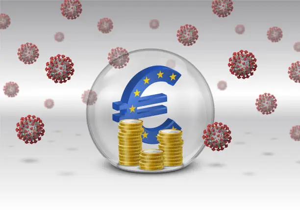 Vector illustration of Protect the euro from the devaluation caused by the coronavirus