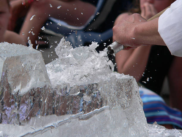 chiseling - ice carving sculpture chisel foto e immagini stock