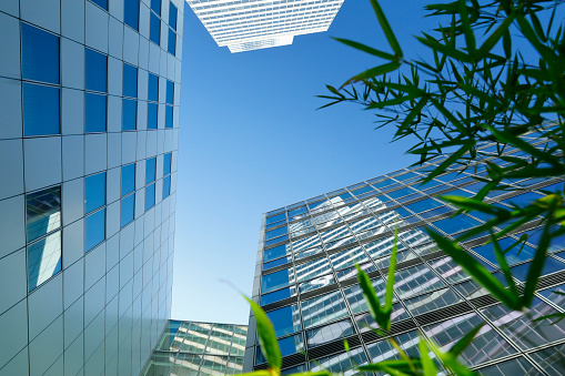 Mediapark district with facades of different buildings.