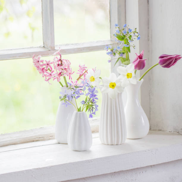 istock spring flowers in white vase on old windowsill 1217186429