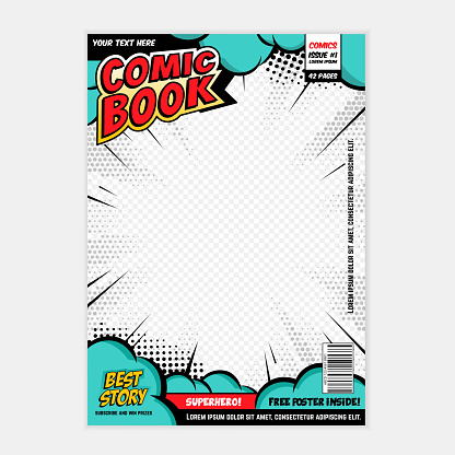 Editable comic book cover with abstract explosion background