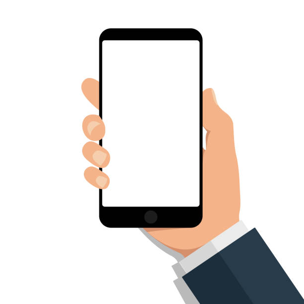 Hand Holds Phone With Empty Screen Cartoon Mobile Mockup With Blank  Touchscreen On Isolated Background Flat Cellphone Icon For App Black  Electronic Device In Arm Communication Concept Vector Stock Illustration -  Download