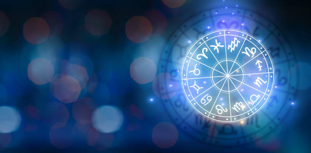 Zodiac signs inside of horoscope circle. Astrology in the sky with many stars and moons  astrology and horoscopes concept Zodiac signs inside of horoscope circle. Astrology in the sky with many stars and moons  astrology and horoscopes concept aquarius astrology sign photos stock pictures, royalty-free photos & images