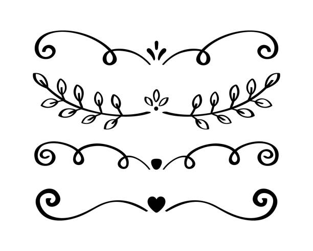 ilustrações, clipart, desenhos animados e ícones de coleção de divisórias desenhadas à mão ornamentada. linhas e fronteiras vintage. elementos de design de doodle. ilustração vetorial - swirl floral pattern growth decoration