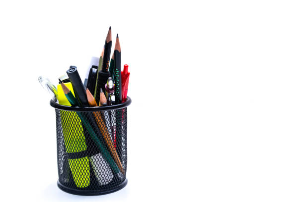istock Office basket with pencils, pens, markers, stationery 1217199285