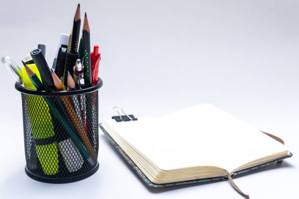 istock Office basket with pencils, pens, markers, stationery 1217199342