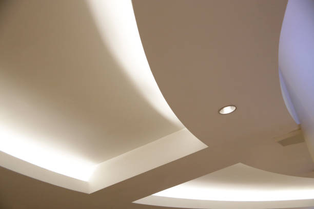 istock Fragment of circular ceiling with spot lights. Abstract modern architecture or interior fragment. Contemporary background with curvilinear shapes. 1217199394