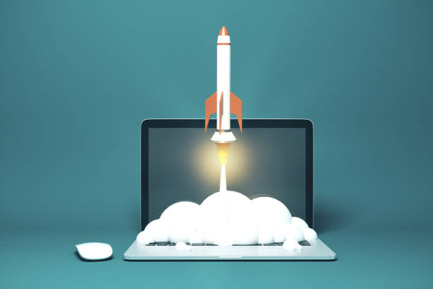 istock Rocket flying out of laptop screen 1217199807
