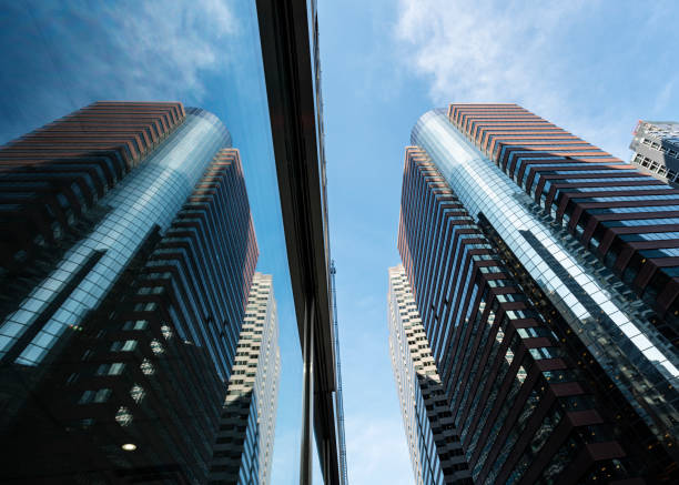 istock Low angle view of modern skyscrapers in Midtown Manhattan 1217203459