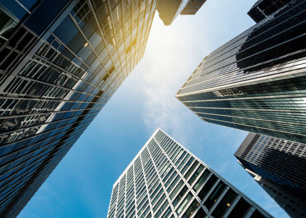 istock Low angle view of modern skyscrapers in Midtown Manhattan 1217206927