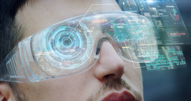 istock Portrait of a handsome guy using futuristic glasses and technology 1217216538