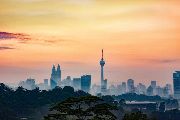 Twin tower and KL tower in the moring Golden hours from Kuala lumpur kuala lumpur photos stock pictures, royalty-free photos & images