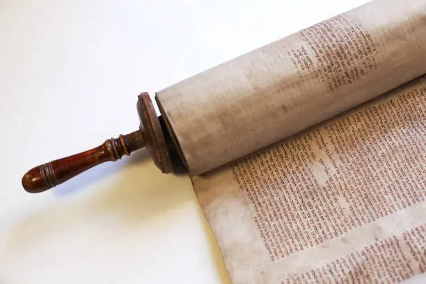 Old torah scroll book close up detail. Torah Jewish People. The Torah- the first five books of the Jewish scriptures